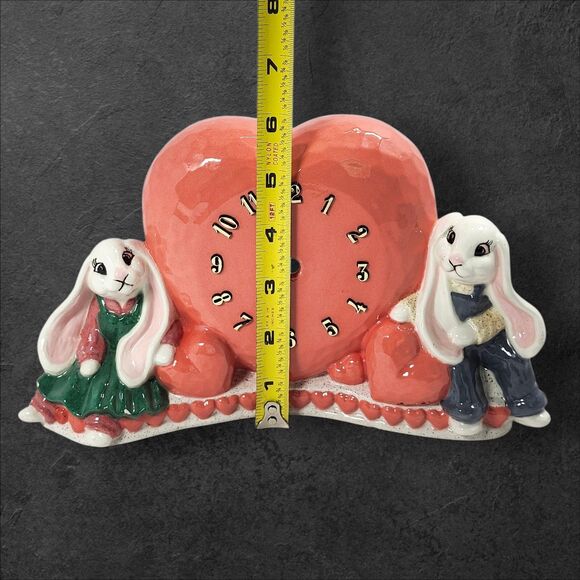 Vintage Bunny Clock Shell Heart Ceramic Cottagecore Farmhouse Decor Signed Anna - Picture 10 of 10